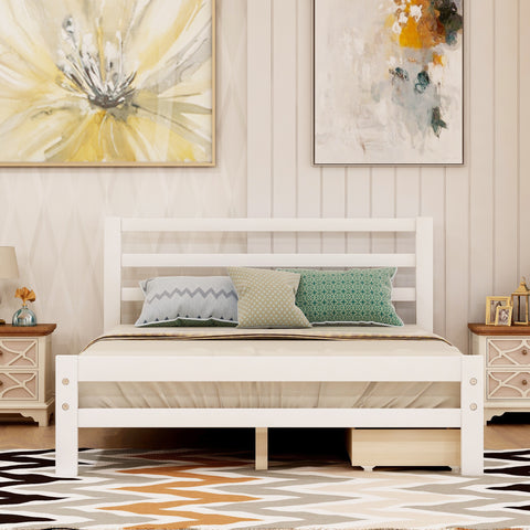 Wood platform bed with two drawers, full (white)- Online Orders Only