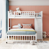 Wooden Twin Over Full Bunk Bed With Six Drawers And Flexible Shelves, Bottom Bed With Wheels,White- Online Orders Only