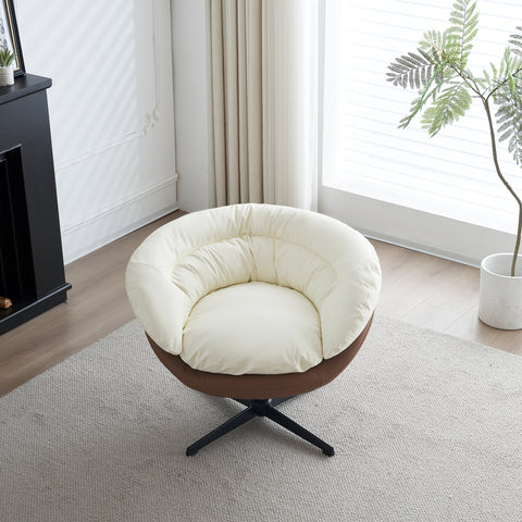 Modern Two-Tone Leisure Swivel Chair - Brown and White Synthetic Leather Barrel Armchair