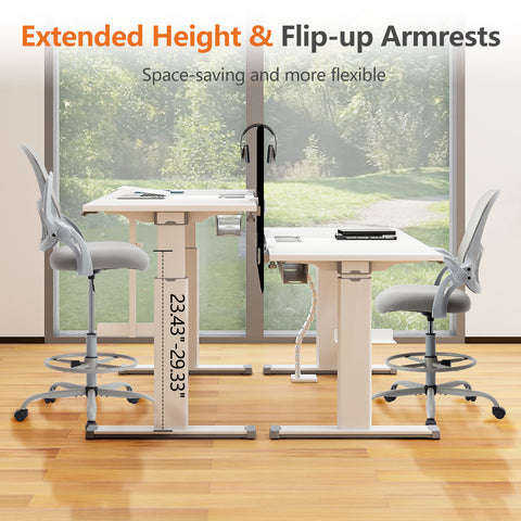 Ergonomic Drafting Tall Office Chair with Flip-Up Armrests