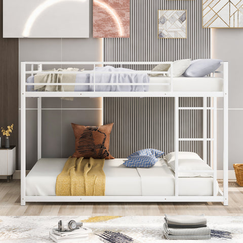 Full Over Full Metal Bunk Bed with Ladder - Sleek White- by Lissie Lou