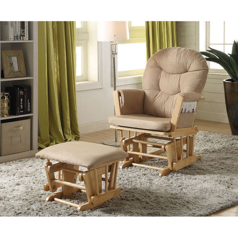 Lissie Lou Rehan Glider Chair & Ottoman Set in Taupe Microfiber and Natural Oak (2-Piece)