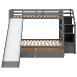 Twin over Full Bunk Bed with Drawers,Storage and Slide, Multifunction- Gray