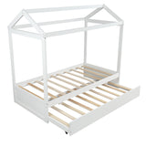 Twin House Bed with Trundle- White