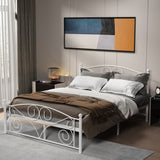 Full Size White Metal Bed Frame - Modern Design with Sturdy Metal Structure and Slat Support
