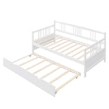 Twin Size Daybed Wood Bed with Twin Size Trundle, White