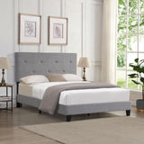 Chic Full Size Upholstered Platform Bed with Button Tufted Linen Headboard in Grey - Minimalist and Durable