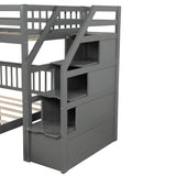 Twin over Full Loft Bed with Staircase, Gray