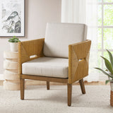 Handcrafted Rattan and Wood Upholstered Accent Arm Chair by Lissie Lou