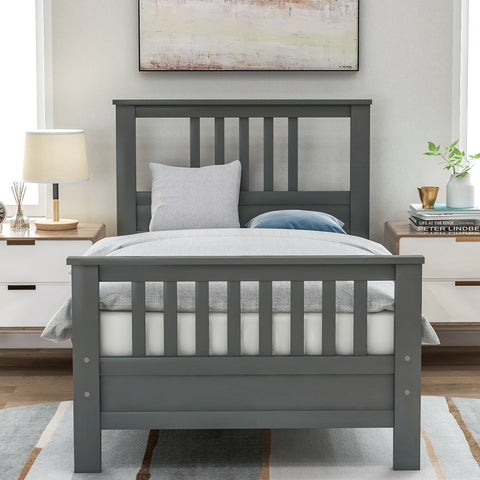 Wood Platform Bed with Headboard and Footboard, Twin (Gray)- Online Orders Only