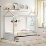 Twin House Bed with Trundle- White