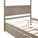 Wood Canopy Bed with Trundle Bed ,Full Size Canopy Platform bed With  Support Slats .No Box Spring Needed, Brushed  Light Brown- Online Orders Only