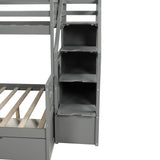 Twin over Full Bunk Bed with Drawers,Storage and Slide, Multifunction- Gray