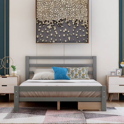 Wood platform bed with two drawers, Full, Gray