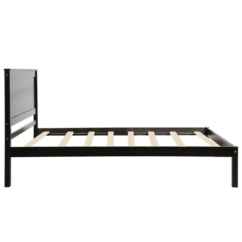 Twin Platform Bed Frame with Headboard, Wood Slat Support- Espresso