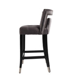 26-Inch Suede Velvet Barstools - Set of 2, Gray Upholstered Dining Chairs with Silver Nailhead Accents by Lissie Lou
