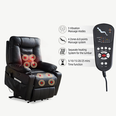 Large size Electric Power Lift Recliner Chair Sofa for Elderly, 8 point vibration Massage and lumber heat, Remote Control, Side Pockets and Cup Holders, cozy fabric, overstuffed arm, heavy duty 230LB