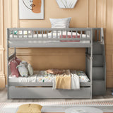 Full Over Full Bunk Bed with Trundle and Staircase - Modern Gray- by Lissie Lou