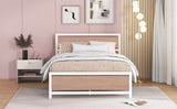 Full Size Platform Bed - Metal and Wood Frame with Headboard and Footboard- White- by Lissie Lou