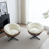 Modern Two-Tone Leisure Swivel Chair - Brown and White Synthetic Leather Barrel Armchair