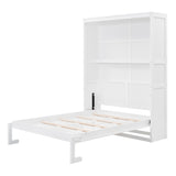 Full Size Murphy Wall Bed with Shelves, Space-Saving Design in White by Lissie Lou