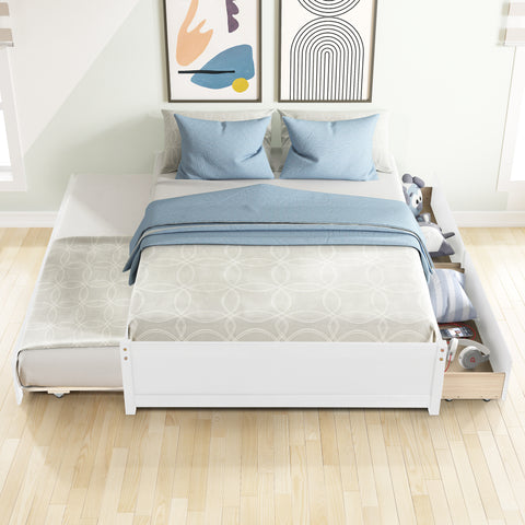 Versatile Full Bed with Twin Trundle and Dual Drawers in Classic White