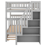 Full Over Full Bunk Bed with Trundle and Staircase - Modern Gray- by Lissie Lou