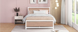 Full Size Platform Bed - Metal and Wood Frame with Headboard and Footboard- White- by Lissie Lou