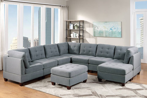 9-Piece Modular Gray Linen Sectional Sofa Set