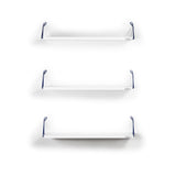 Rustic Floating Wall Shelves with Decorative Metal Brackets - Set of 3, White & Blue by Lissie Lou