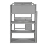 Twin Size Loft Bed with Ladder, Shelves, and Desk, Gray