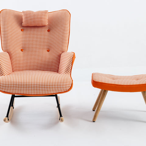 Orange Houndstooth Fabric Rocking Chair with Footrest by Lissie Lou