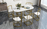 7-Piece Golden and White Compact Faux Marble Modern Dining Set for 6 with Iron Frame by Lissie Lou