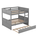 Efficient Full Over Full Bunk Bed with Twin Size Trundle in Sleek Gray