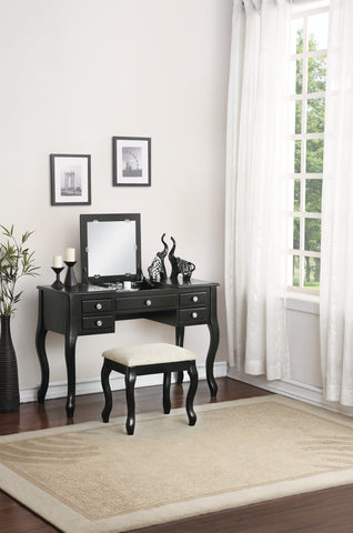 Classic 1pc Black Vanity Set with Stool and Flip-Down Mirror by Lissie Lou
