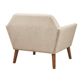 Mid-Century Modern Beige Polyester Lounge Chair with Arm Support and Button Tufting