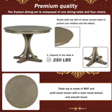 Lissie Lou 5-Piece Elegant Retro Dining Set - Round Table with Curved Trestle Legs & 4 Taupe Upholstered Chairs