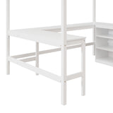 Full Size Loft Bed with Shelves and Desk - White- by Lissie Lou