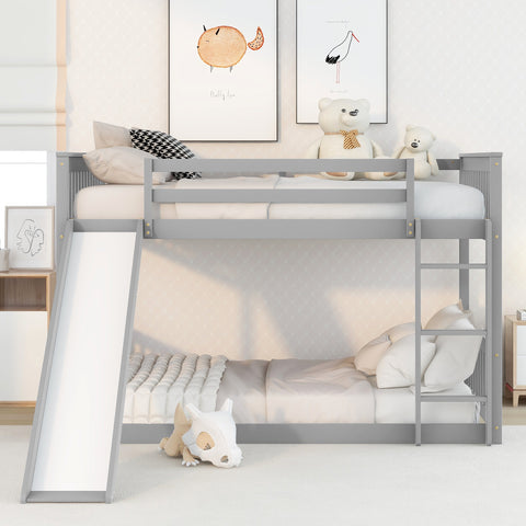 Full Over Full Bunk Bed with Slide and Ladder - Contemporary Grey- by Lissie Lou