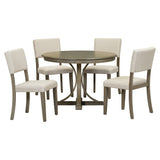 Lissie Lou 5-Piece Elegant Retro Dining Set - Round Table with Curved Trestle Legs & 4 Taupe Upholstered Chairs