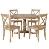 5-Piece Modern Dining Table Set for 4 - Round Table with Solid Wood Chairs, Natural Wood Wash Finish