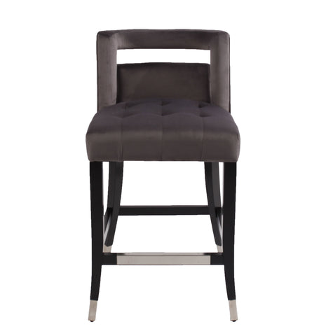 26-Inch Suede Velvet Barstools - Set of 2, Gray Upholstered Dining Chairs with Silver Nailhead Accents by Lissie Lou