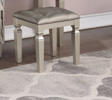 Traditional Formal Silver Vanity Set with Tufted Stool and Storage Drawers by Lissie Lou