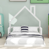Twin Size Wood Floor Bed with House-shaped Headboard, White