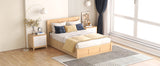 Full Size Wood Platform Bed with Underneath Storage and 2 Drawers, Wood Color