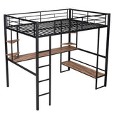 Full Size Loft Bed with Long Desk and Shelves - Black- by Lissie Lou