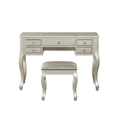 Classic Silver Vanity Set with Stool and Flip-Down Mirror by Lissie Lou