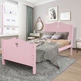 Twin Size Wood Platform Bed with Headboard,Footboard and Wood Slat Support  (Pink)