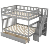 Full Over Full Bunk Bed with Two Drawers and Storage - Contemporary Gray- by Lissie Lou