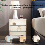 LED Nightstand with 3-Color Lighting and Glass Shelves – Modern, Multi-functional Bedside Table in Natural Wood, by Lissie Lou
